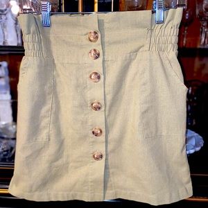 Sage green paper bag button up stretchy skirt